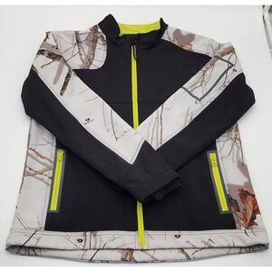 Yukon Gear Softshell Jacket Womens Medium Black Mossy Oak Camo Neon Zip EXC